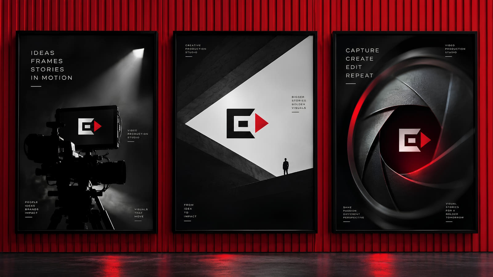 EDIOS visual language — metallic red, white, and maraschino red palette