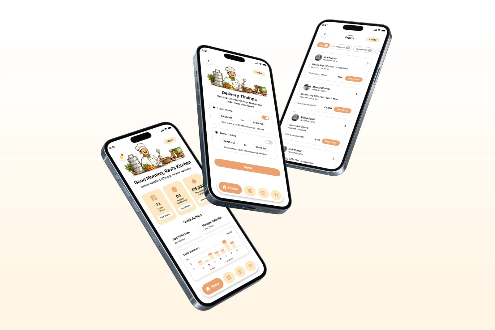 Tiffinly connected mobile experience across three user roles